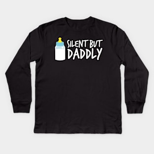 Silent but daddly funny Milk Bottle 01 Kids Long Sleeve T-Shirt